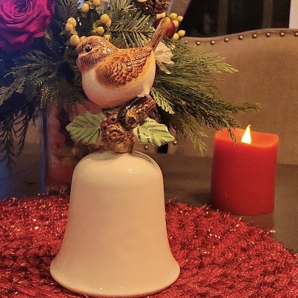 Handmade Vintage Ceramic Cream colored Bird Bell